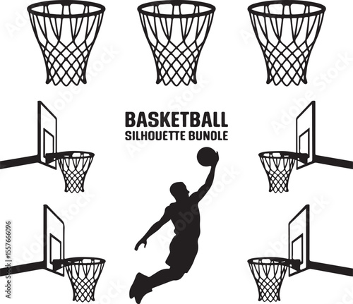 Basketball Dunk Silhouette in Action

Player Dribbling the Ball Vector Design

Slam Dunk Sports Silhouette Scene

Street Basketball Game Silhouette Art

Basketball Shooter in Motion Vector