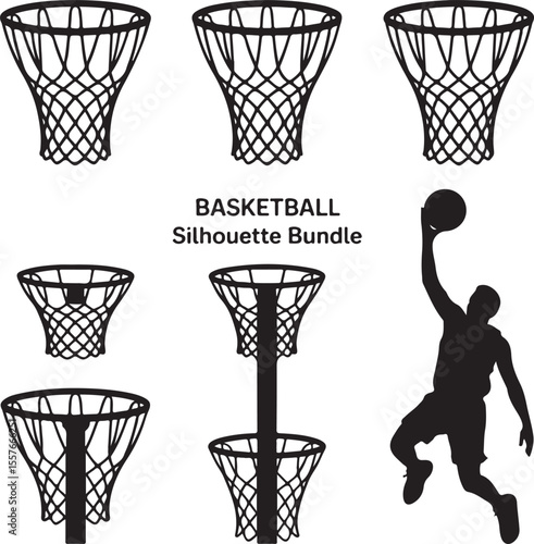Basketball Dunk Silhouette in Action

Player Dribbling the Ball Vector Design

Slam Dunk Sports Silhouette Scene

Street Basketball Game Silhouette Art

Basketball Shooter in Motion Vector