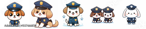 cute dog dressed as police icon set