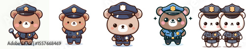 cute bear dressed as police icon set