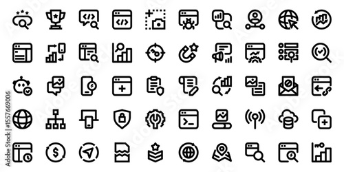 SEO & Search Engine Optimization Icon Set – 50 Editable SEO Graphics