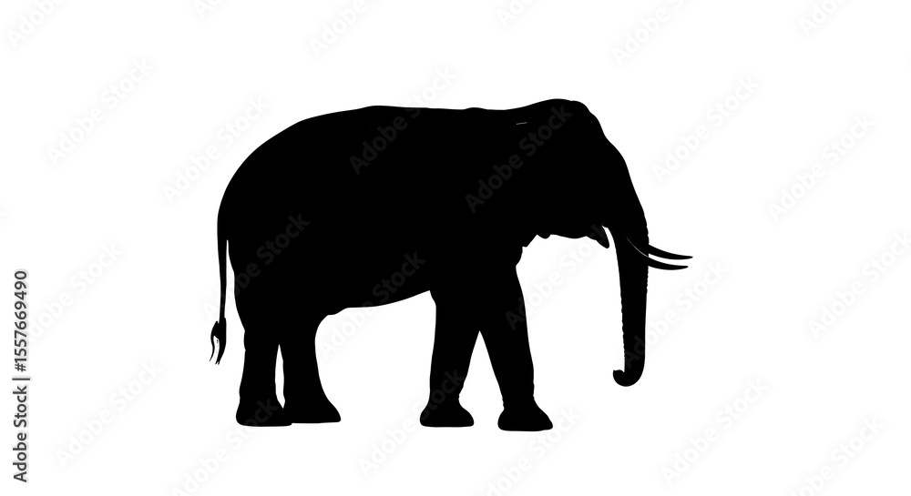 Fototapeta premium A striking black silhouette of an elephant on a pure white backdrop.