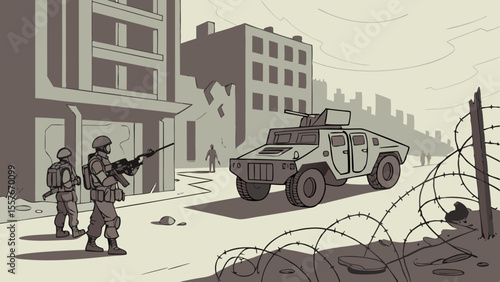 military truck in the city