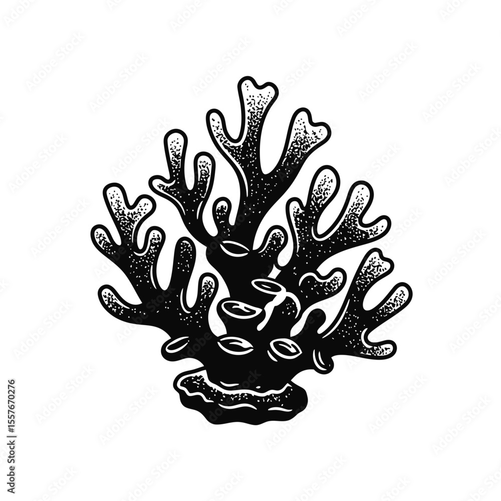 Stylized black coral illustration on white ground silhouette Stylized black coral illustration on white ground silhouette