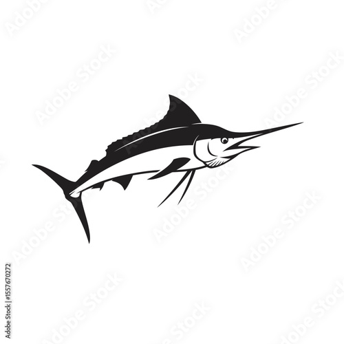 Illustration of a stylized black marlin fish art silhouette