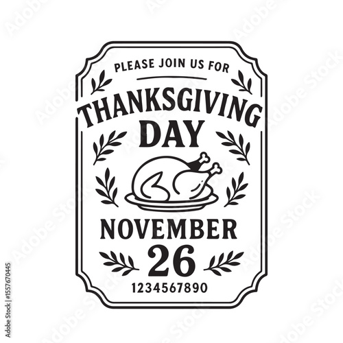 Thanksgiving Day Invitation Label Design Black And White