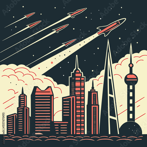 missile barrage at night