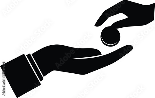 giving coin to hand icon silhouette vector