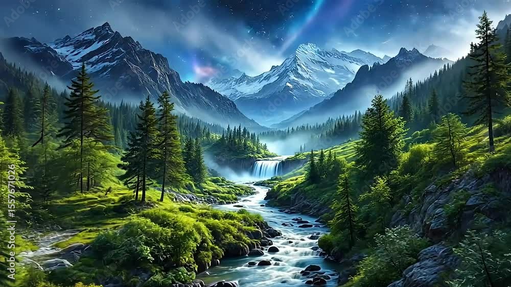 Mountain Valley Waterfall Scenic Landscape Mountain Valley Waterfall Scenic Landscape