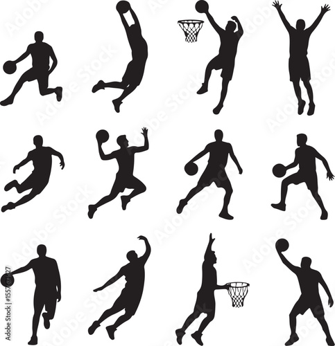 Basketball Dunk Silhouette in Action

Player Dribbling the Ball Vector Design

Slam Dunk Sports Silhouette Scene

Street Basketball Game Silhouette Art

Basketball Shooter in Motion Vector