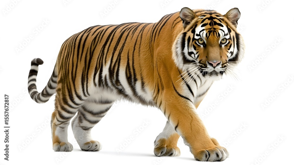 Obraz premium Majestic Tiger Walking Isolated White Background