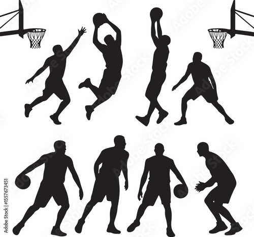Basketball Dunk Silhouette in Action

Player Dribbling the Ball Vector Design

Slam Dunk Sports Silhouette Scene

Street Basketball Game Silhouette Art

Basketball Shooter in Motion Vector