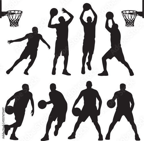 Basketball Dunk Silhouette in Action

Player Dribbling the Ball Vector Design

Slam Dunk Sports Silhouette Scene

Street Basketball Game Silhouette Art

Basketball Shooter in Motion Vector
