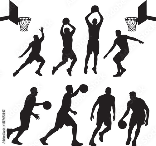 Basketball Dunk Silhouette in Action

Player Dribbling the Ball Vector Design

Slam Dunk Sports Silhouette Scene

Street Basketball Game Silhouette Art

Basketball Shooter in Motion Vector