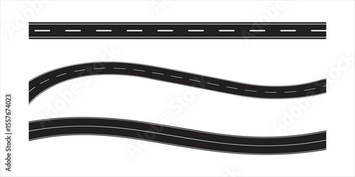 highway road set silhouette vector hand drawn illustration on white background, freeway icon set