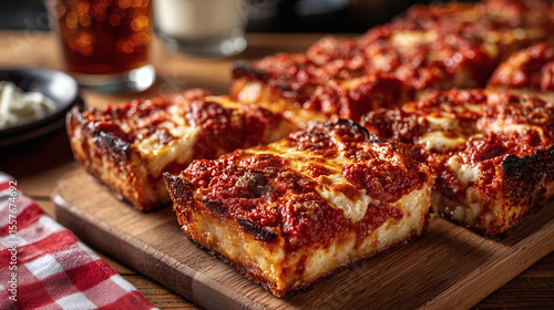 Detroit Style Deep Dish Pepperoni Pizza Slices