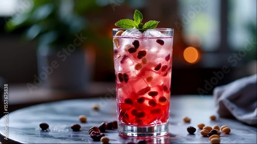 Sparkling Cranberry Cocktail With Ice And Mint