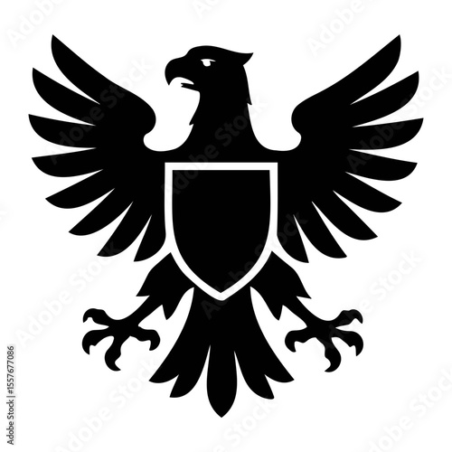 Black heraldic eagle with wings spread and shield symbol