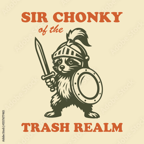 Cute Raccoon Knight with Sword and Shield