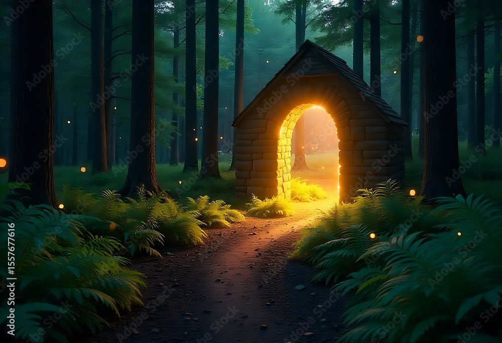 Obraz premium Enchanted Forest Glowing Portal to a Mystical Realm
