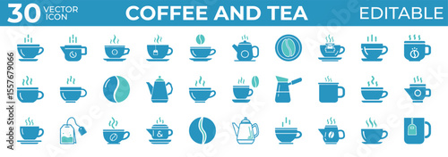 Clean coffee and tea icons for cafe, menu, and beverage designs
