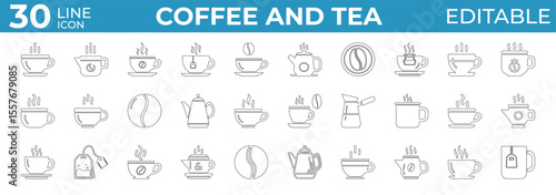 Clean coffee and tea icons for cafe, menu, and beverage designs
