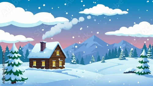 Wallpaper Mural Snowy scene of a log cabin nestled in a winter landscape with mountains and snowcovered trees Torontodigital.ca