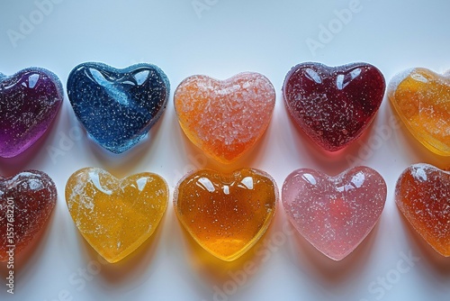 heart shaped candies on blue background