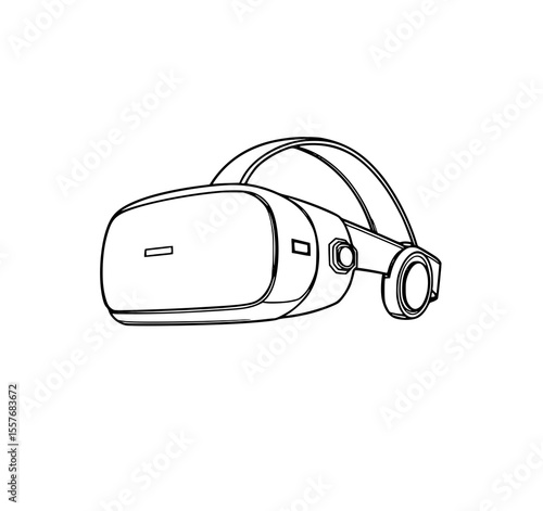 VR Headset Line Art: A simple, monochrome line art illustration of a modern VR headset, showcasing its sleek design and technological features.