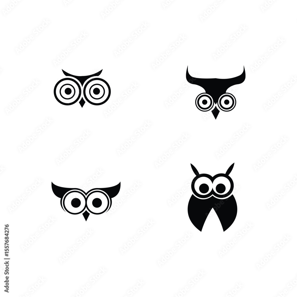 Fototapeta premium This Times Minimal Owl Icon Set in Black Modern Vector Logo Mascot Designs