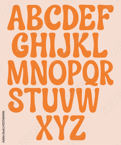 Retro Bold Groovy Typeface – Vector Orange Alphabet A-Z for Vintage and Funky Design