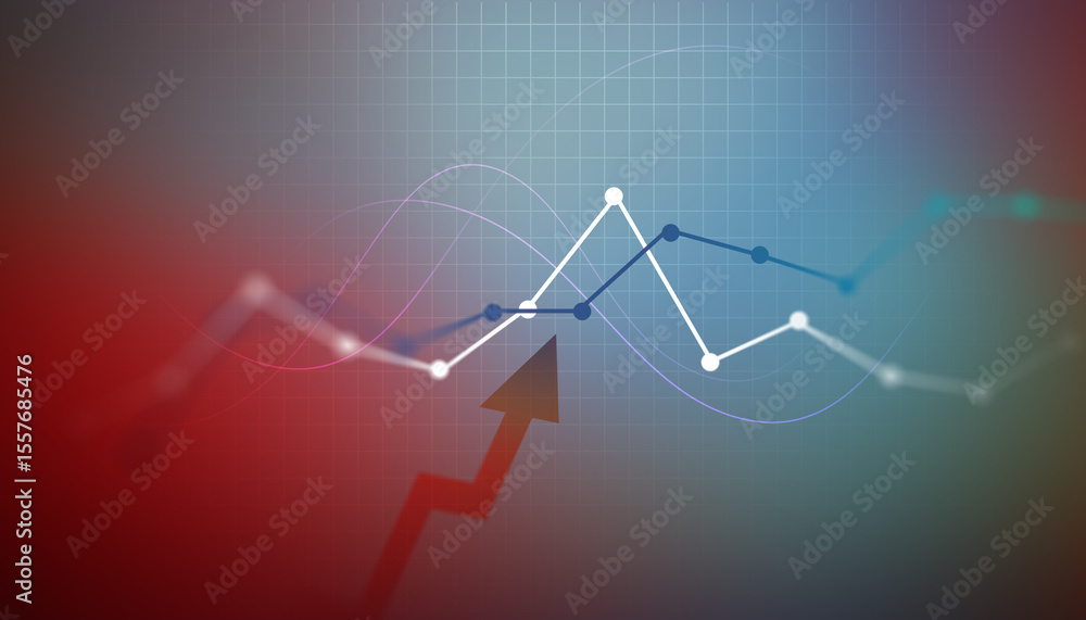 Obraz premium Financial Ascent: A dynamic visual representation of economic growth, depicted through upward-trending graphs and an ascending arrow, symbolizing progress and financial success.