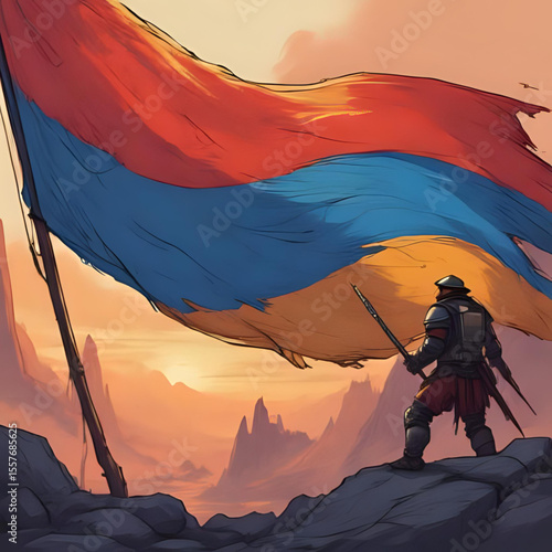 armenia flag warrior illustration vector art armenian patriotic symbol image graphic design