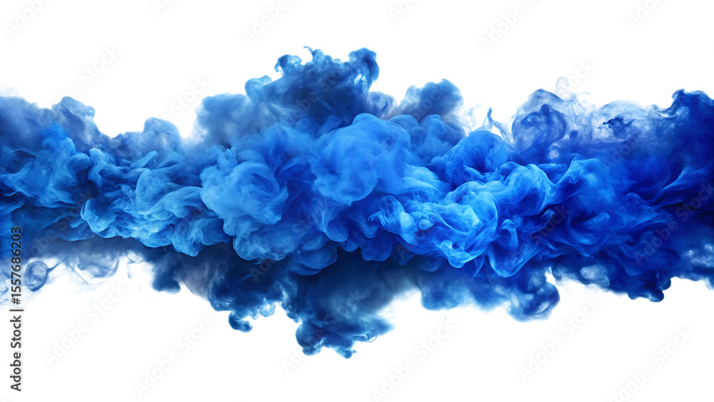 Fototapeta premium Swirling blue smoke cloud explosion with white highlights and dark edges isolated on a transparent background