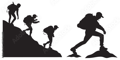 Silhouette of Hikers Climbing Mountain: Adventure and Outdoors