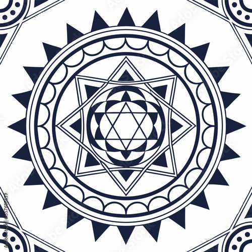 create a detailed sri yantra mandala featuring the Hand drawn pattern ,Mandala template for page decoration cards