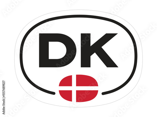 Denmark Country Code Sticker – Oval DK with Red and White National Flag – High Quality Vectorial Stock Image