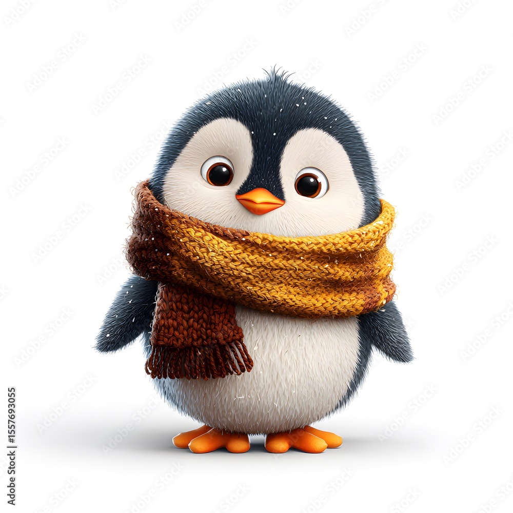 Fototapeta premium A cute penguin wearing a cozy scarf, smiling adorably