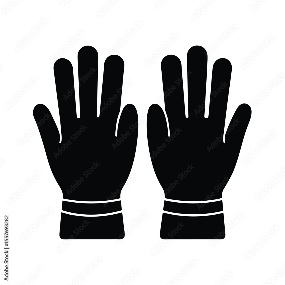 Obraz premium Work Gloves Icon, Simple Black and White Minimalist Vector for Safety, Industry, Labor Protection, and Construction UI