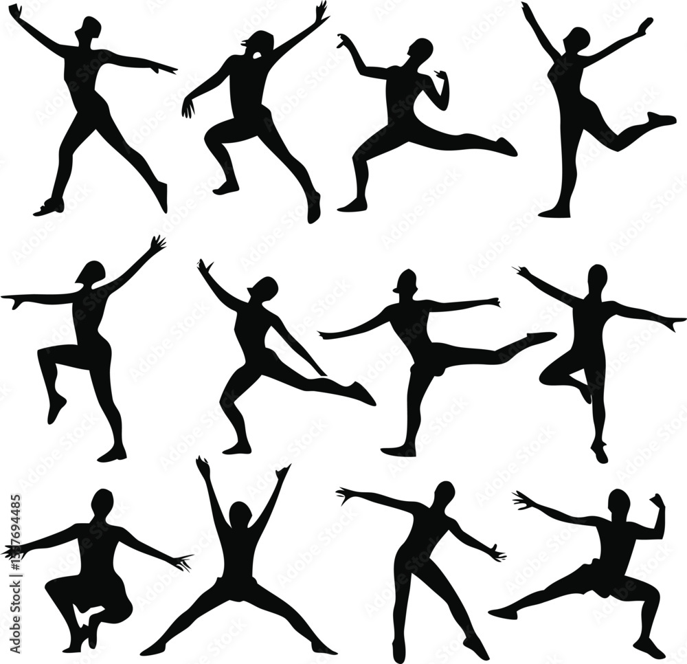 Obraz premium Black vector woman dancing poses transparent background