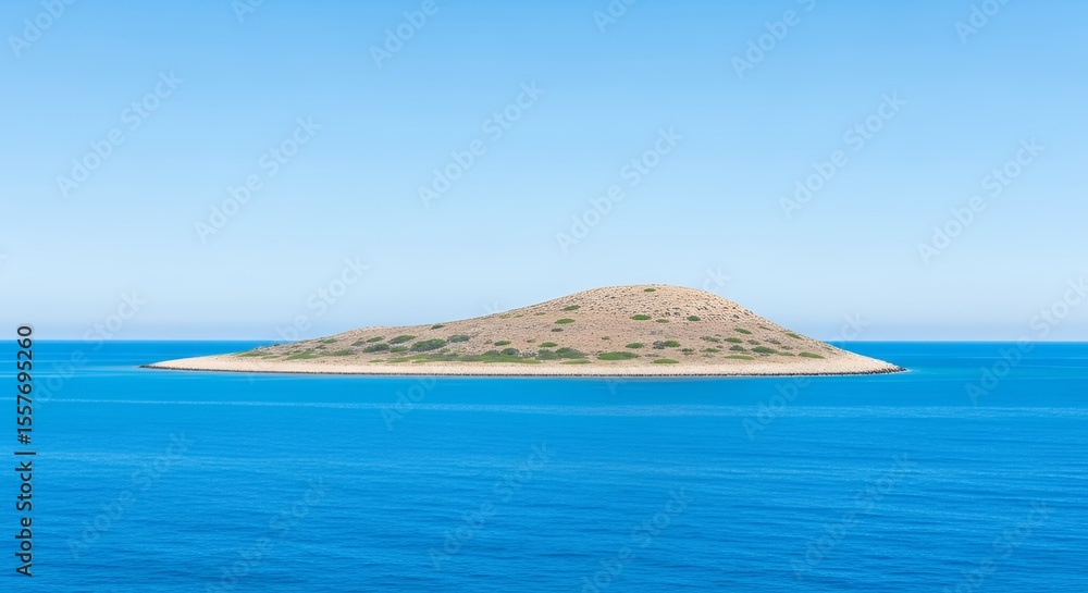 Fototapeta premium Island in Blue Sea on Clear Day Under Blue Sky Landscape
