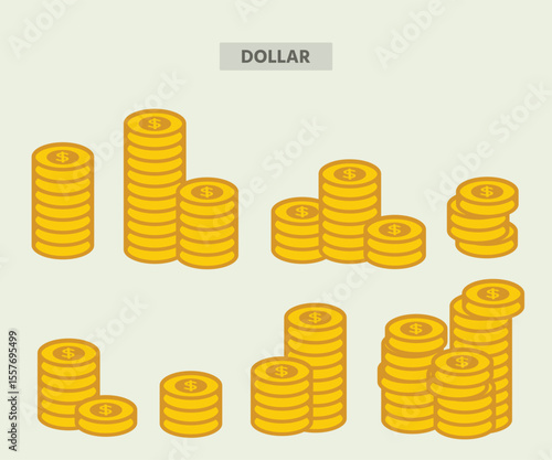 Dollar coin stack vector illustration, flat currency icon set for forex