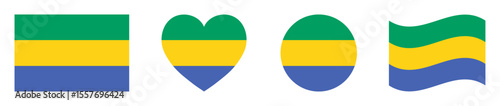 Free Download Gabon flags set in square, heart, circle and waving formats designs element. Gabon flags collection. Set of Gabon flags icons isolated on white background. Vector illustration. - GFXLoad