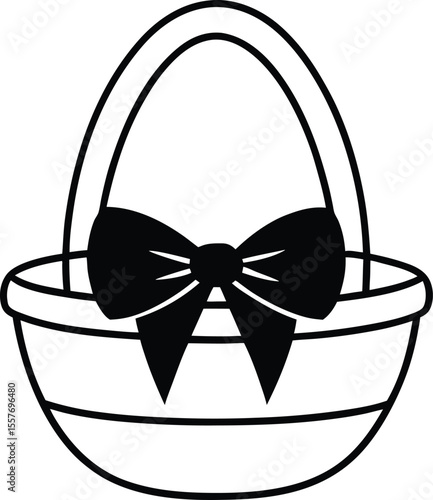 A festive Easter egg in a basket adorned with a decorative bow and ribbon, a symbol of holiday celebration
