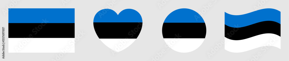 Estonia flags set in square, heart, circle and waving formats designs element. Estonia flags collection. Set of Estonian flags icons isolated on gray background. Vector illustration. Estonia flags set in square, heart, circle and waving formats designs element. Estonia flags collection. Set of Estonian flags icons isolated on gray background. Vector illustration.