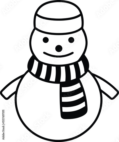 A cute cartoon snowman wearing a hat and scarf with a broom celebrates the fun of the Christmas winter holiday season