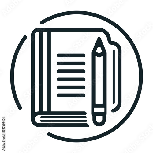 Notebook with pencil inside circular design for education concept  