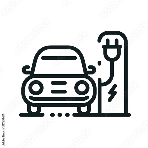 Electric car charging at charging station with power plug  
