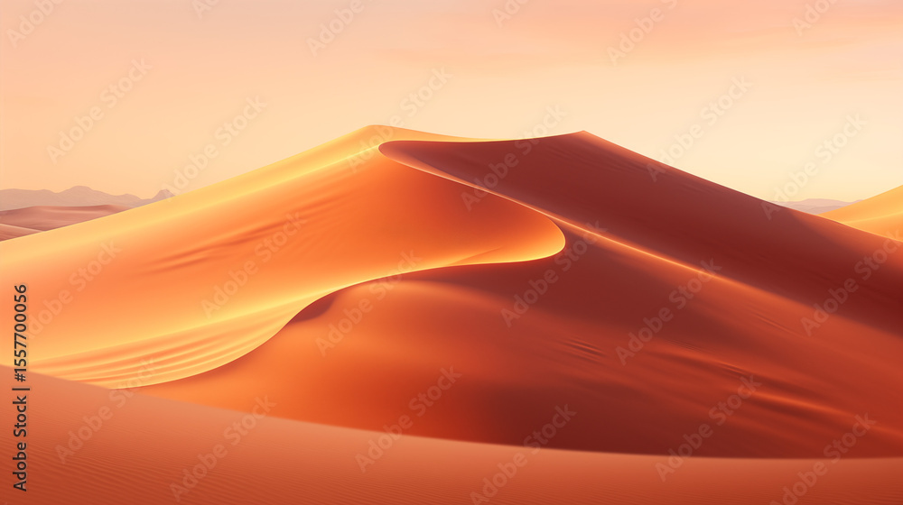 Fototapeten - Desert landscape with sand dunes at golden hour, soft shadows #1557700056
