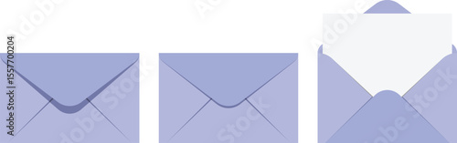 Flat Vector Illustration of Blue Envelope Set with Variations of Closed and Open Styles for Web and Presentation Design